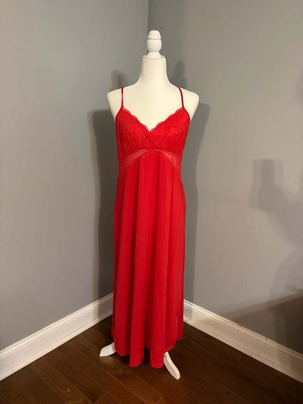 Red Lace Maxi Slip Dress Open Back Y2K Vampirecore Dark Coquette size L
